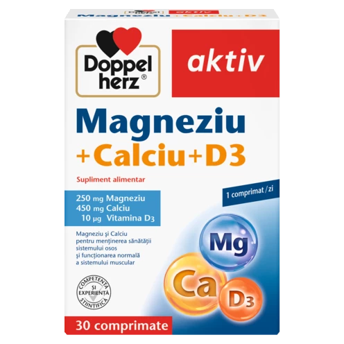 Illustration of the product packaging Doppelherz aktiv Magneziu + Calciu + D3 front view